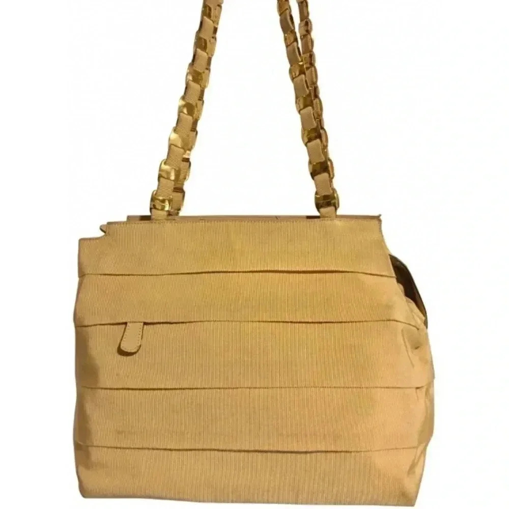 Salvatore Ferragamo village yellow canvas shoulder handbag